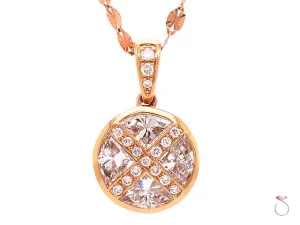 Designer Round Pizza Cut Diamond Pendant in 18k Rose Gold With Chain, 1.45 Carat