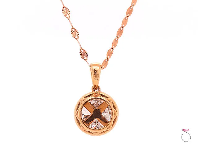 Designer Round Pizza Cut Diamond Pendant in 18k Rose Gold With Chain, 1.45 Carat