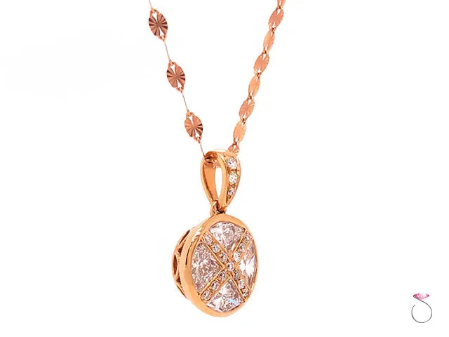 Designer Round Pizza Cut Diamond Pendant in 18k Rose Gold With Chain, 1.45 Carat
