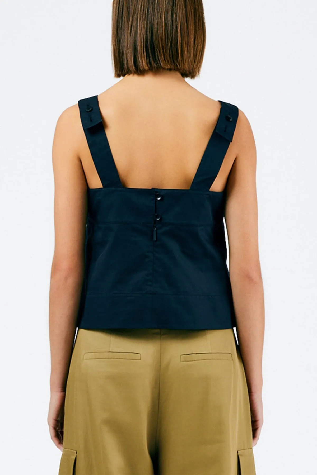 Eco Poplin Strappy Top in Dark Navy