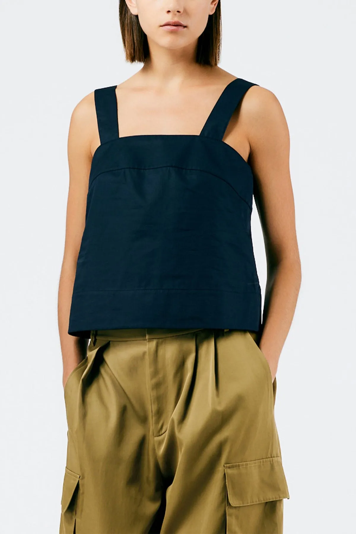Eco Poplin Strappy Top in Dark Navy