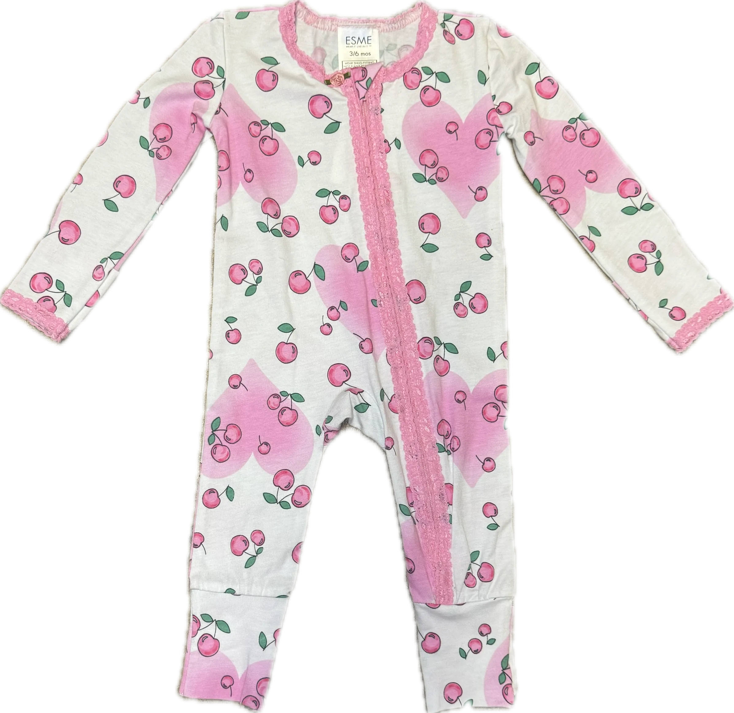 esme- Cherry Love Lace Trim Flip-Footie