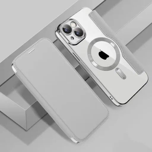 Etui Flip Wallet Magsafe iPhone 15 Pro - Srebrny