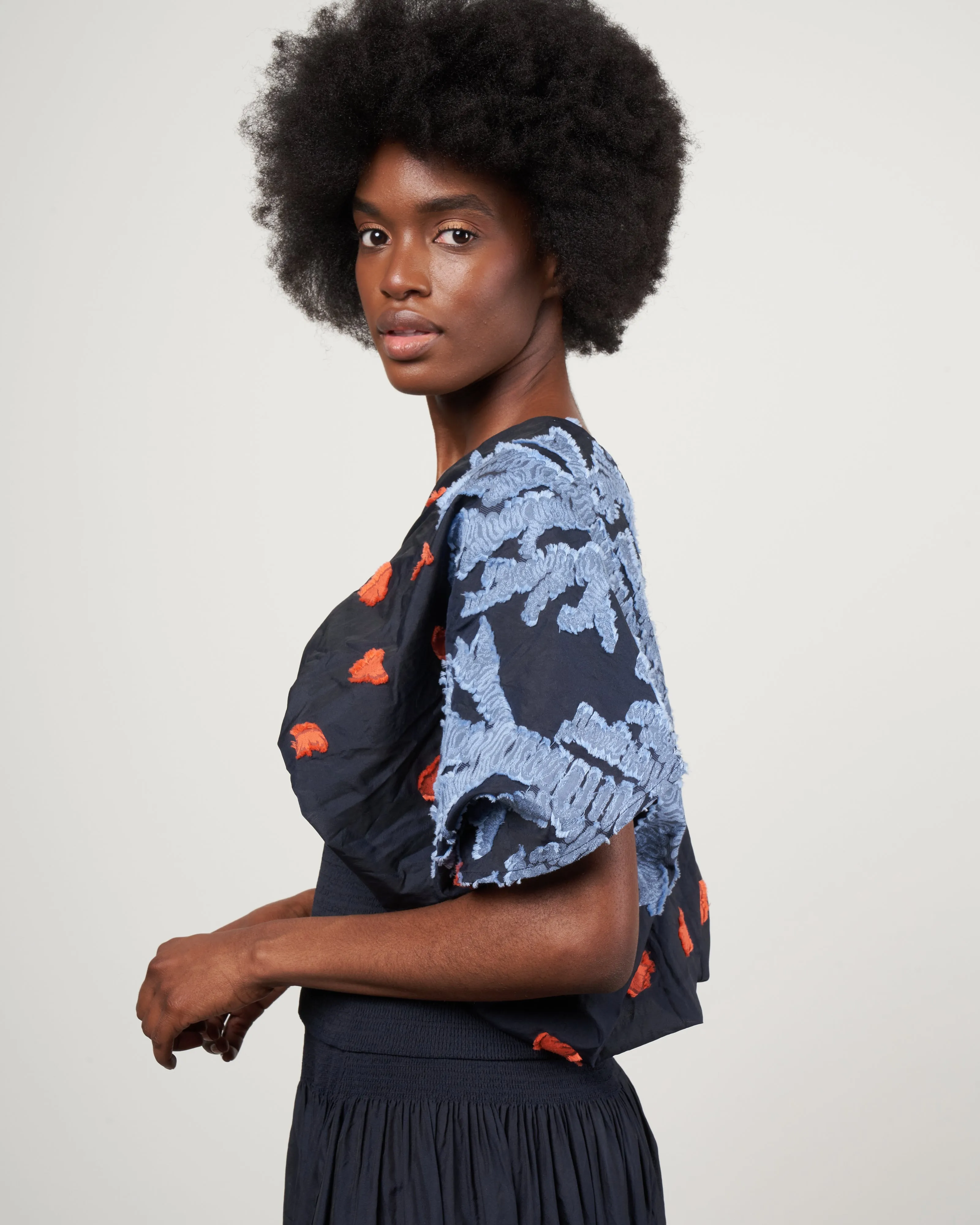 eva top - butterfly smocked voile ink jet multi