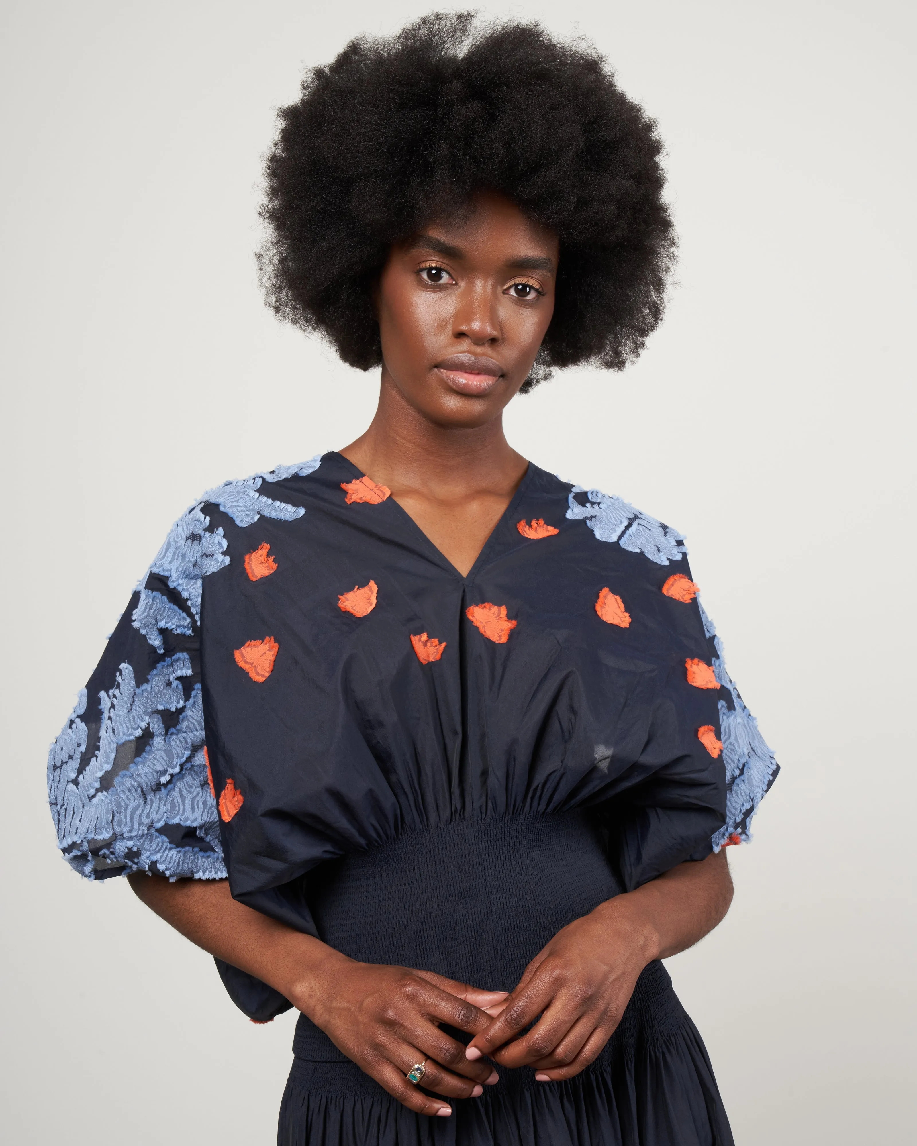 eva top - butterfly smocked voile ink jet multi