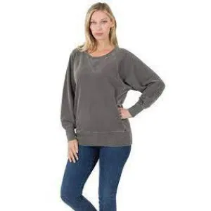 Feeling Frenchie Pull Over Sweatshirt in Charcoal