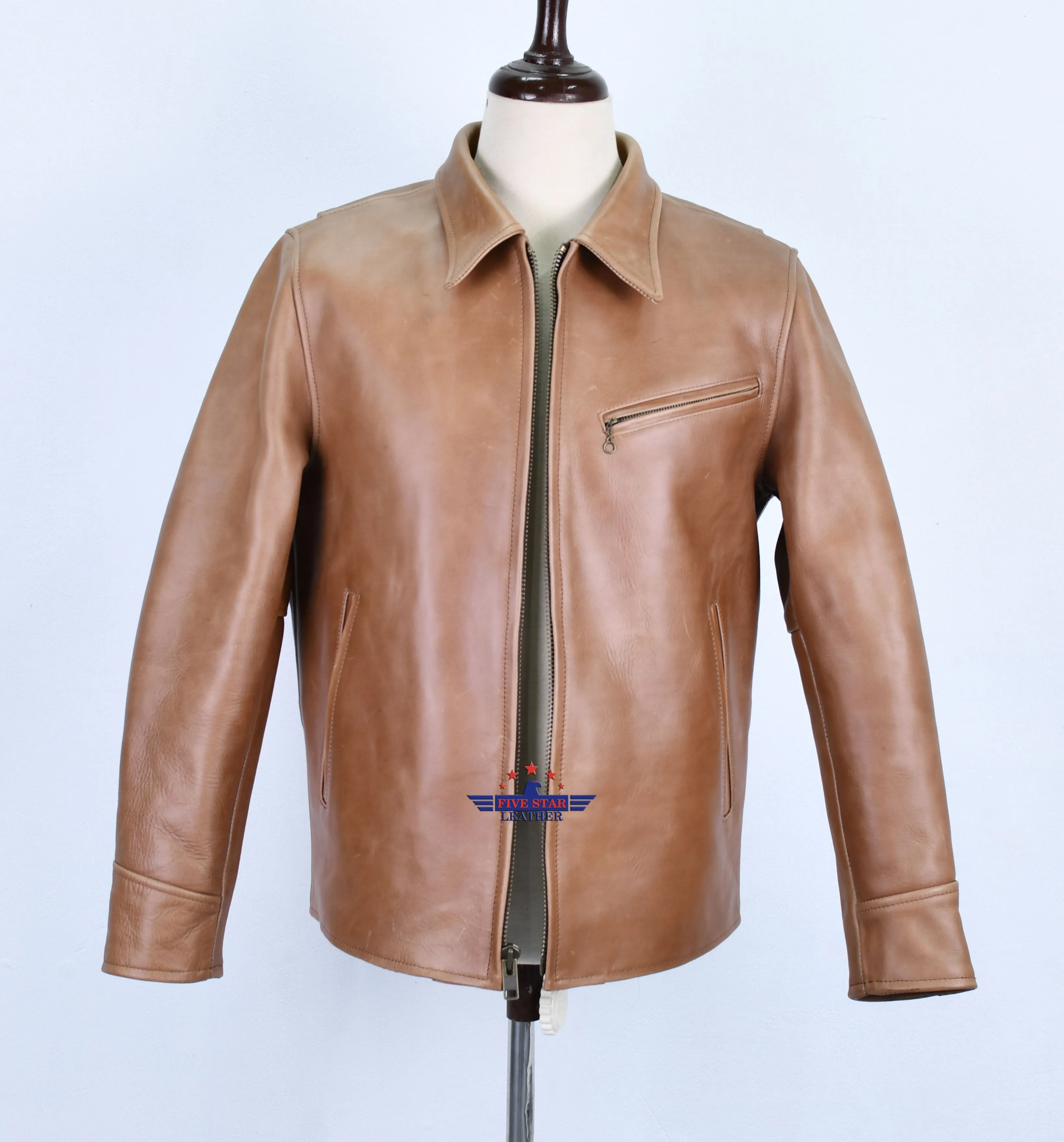 FiveStar Leather Vintage Half Belt Men CHL Leather Jacket