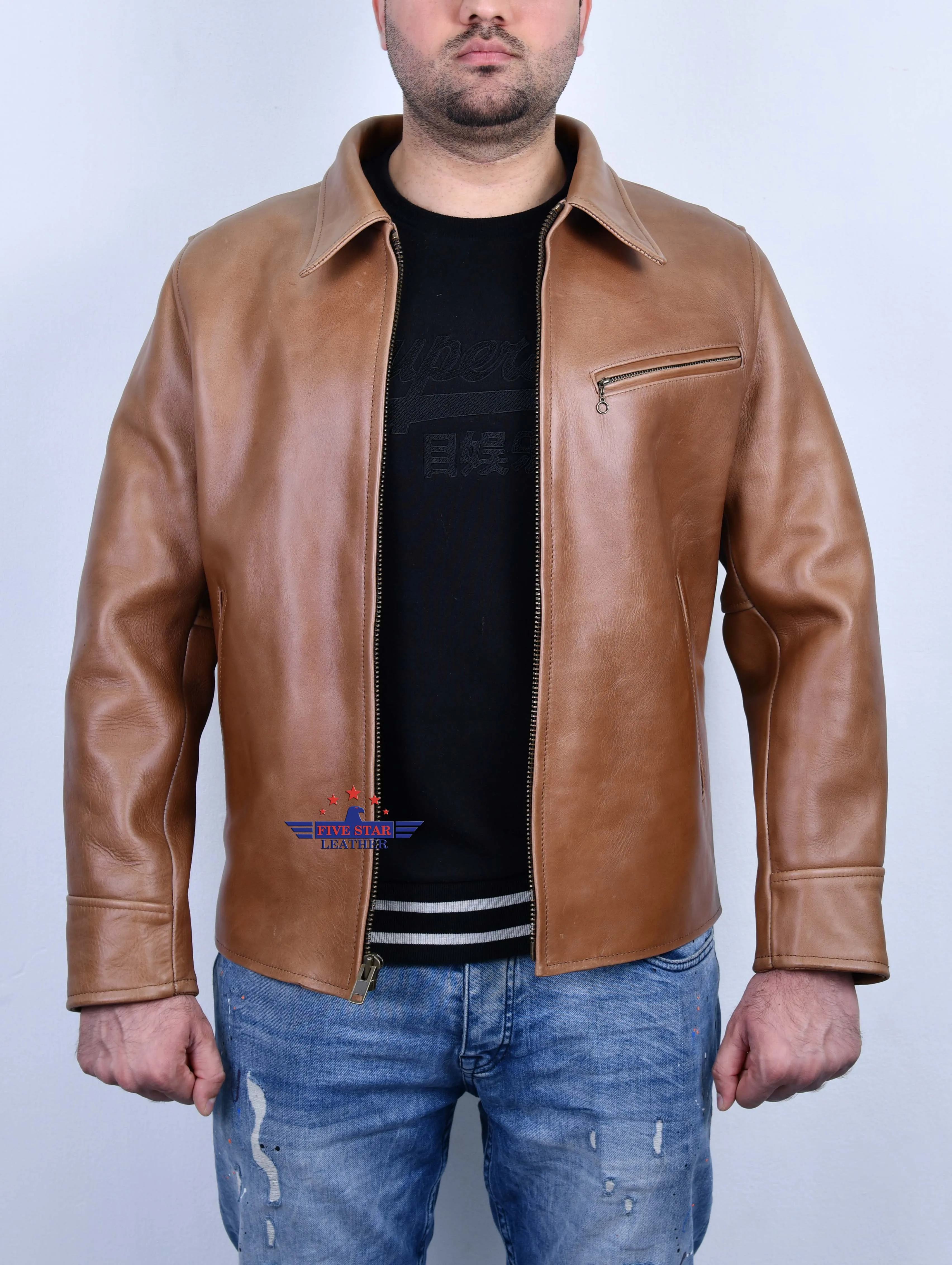 FiveStar Leather Vintage Half Belt Men CHL Leather Jacket
