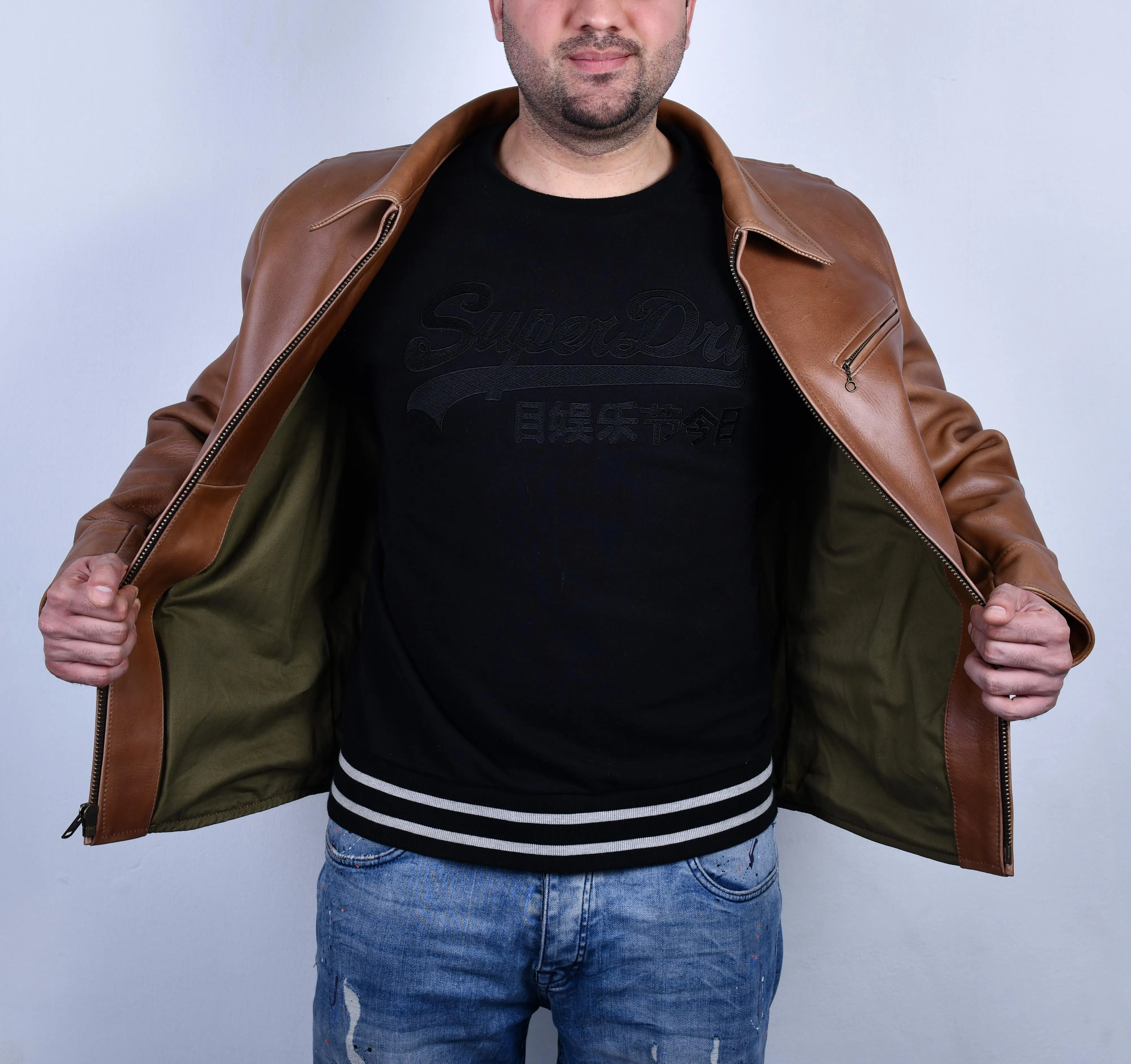 FiveStar Leather Vintage Half Belt Men CHL Leather Jacket