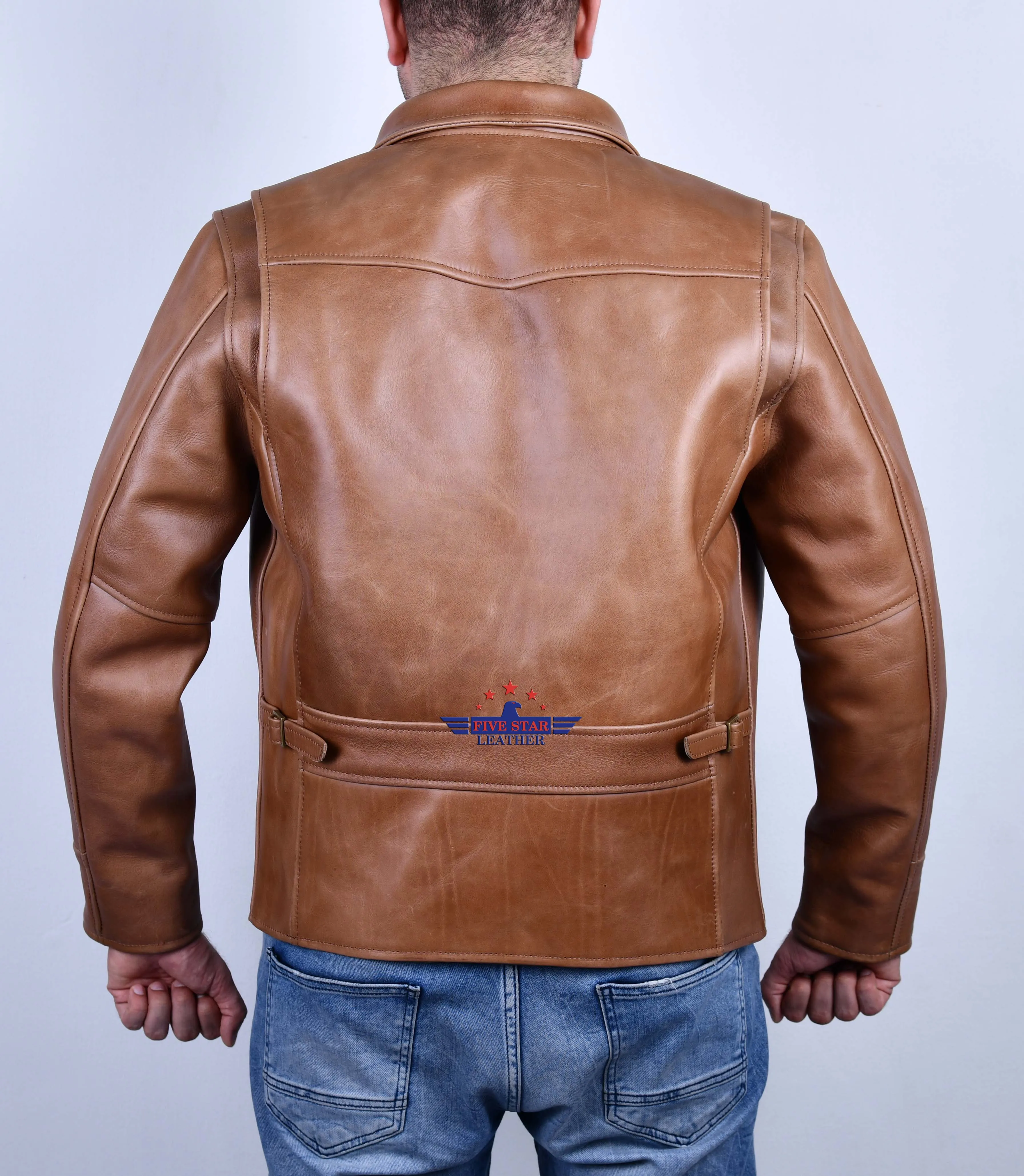 FiveStar Leather Vintage Half Belt Men CHL Leather Jacket