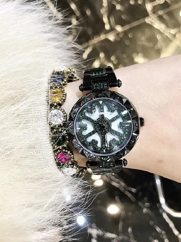 Flower Pattern Steel Belt Women's Watch