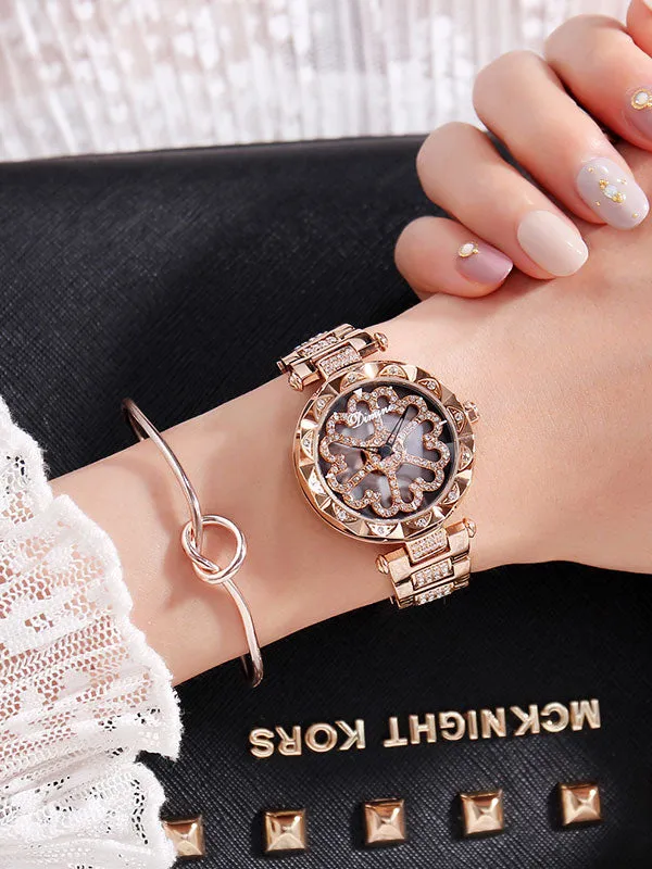 Flower Pattern Steel Belt Women's Watch