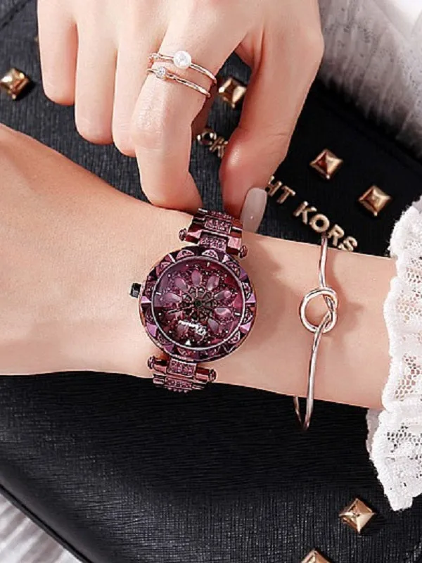 Flower Pattern Steel Belt Women's Watch