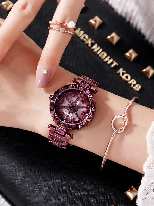 Flower Pattern Steel Belt Women's Watch