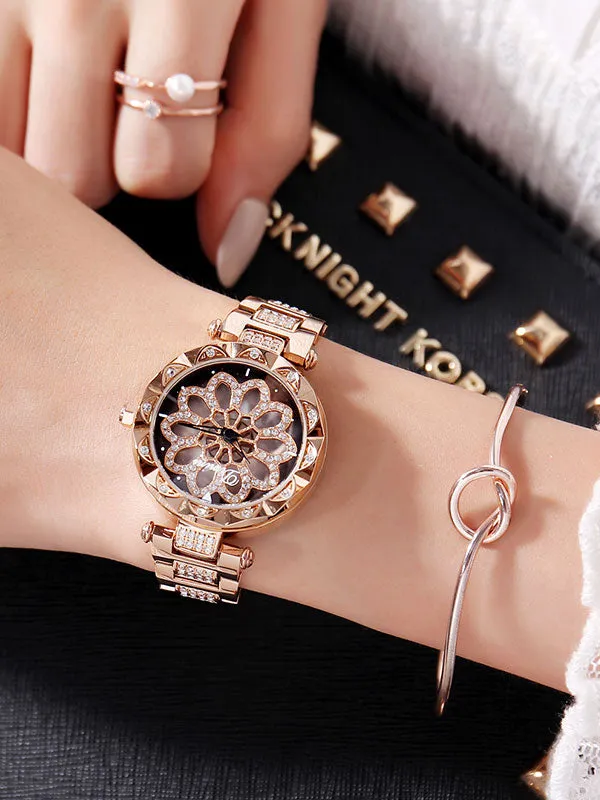 Flower Pattern Steel Belt Women's Watch