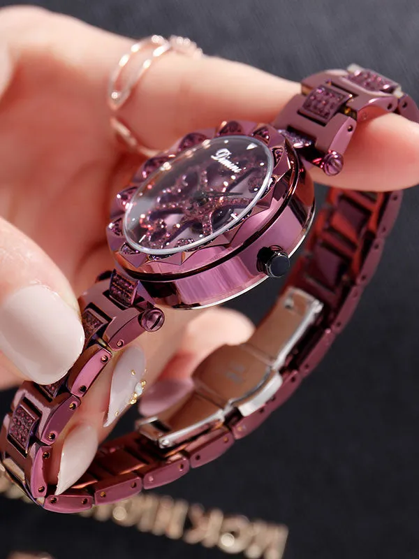 Flower Pattern Steel Belt Women's Watch