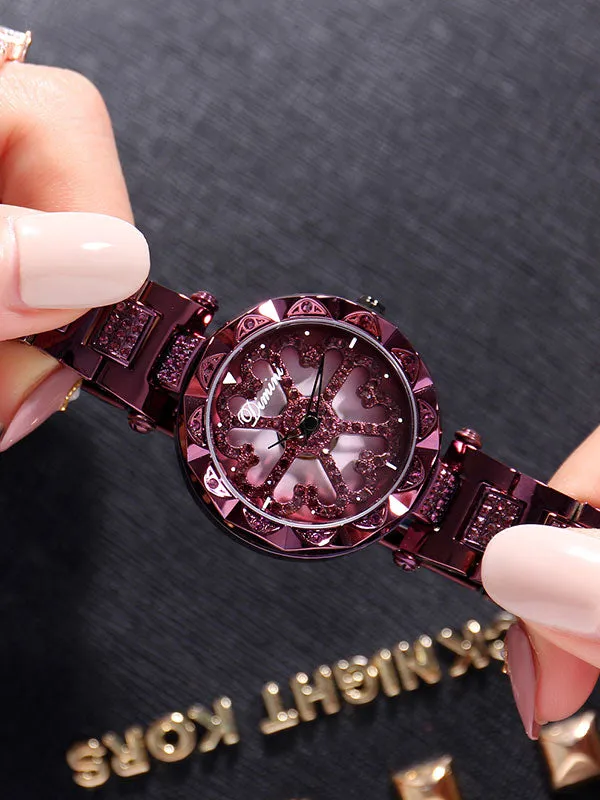 Flower Pattern Steel Belt Women's Watch