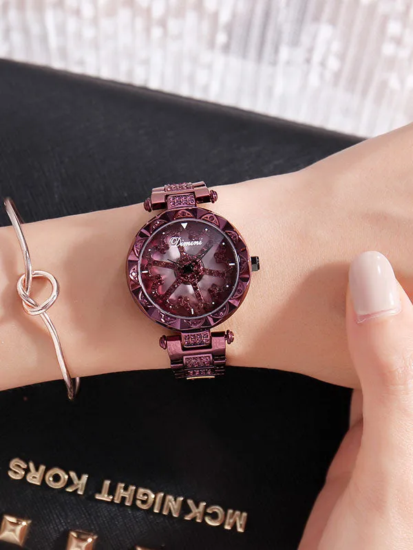 Flower Pattern Steel Belt Women's Watch