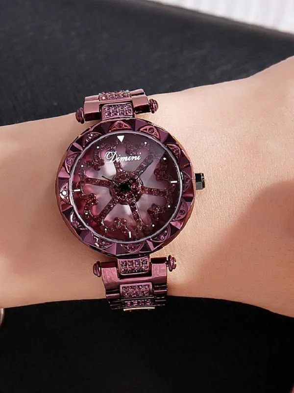 Flower Pattern Steel Belt Women's Watch