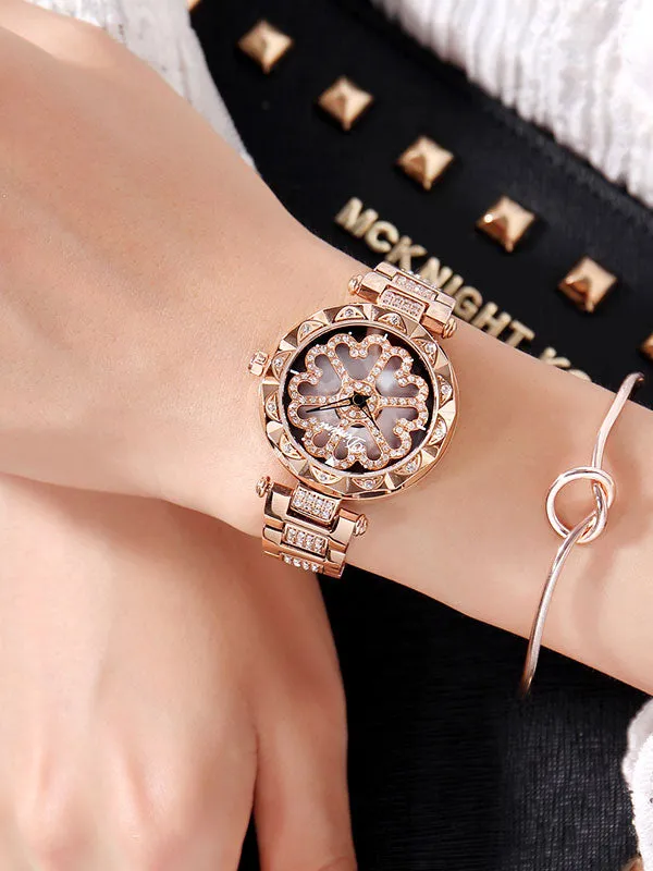 Flower Pattern Steel Belt Women's Watch