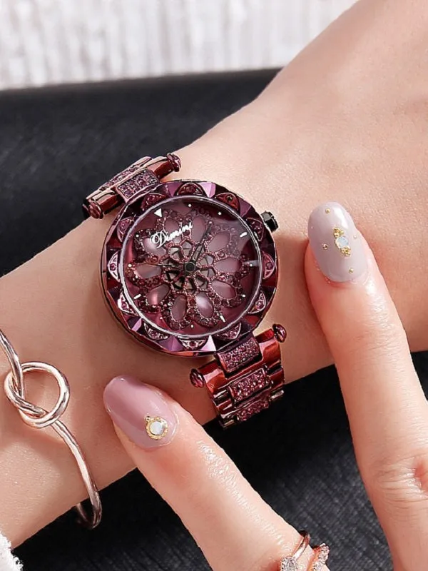 Flower Pattern Steel Belt Women's Watch