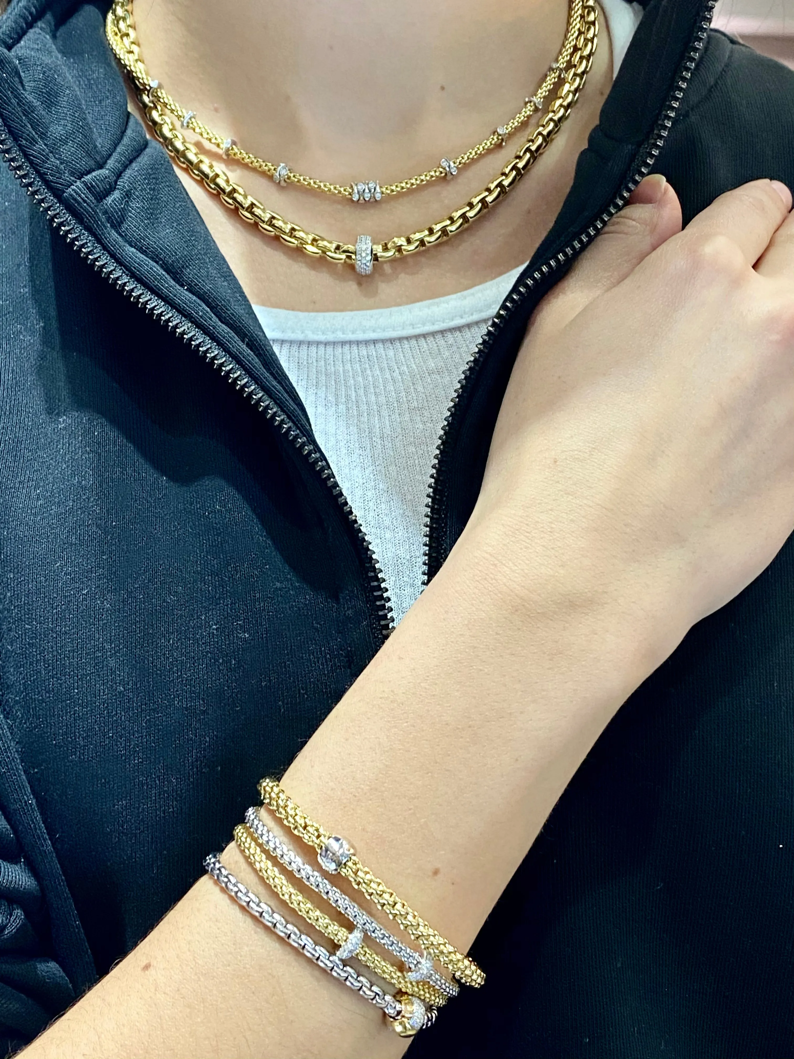 FOPE 'Prima' One Diamond Rondel Stretchy Bracelet