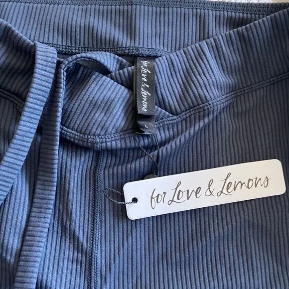 For Love And Lemons Chloe Blue Ribbed Biker Shorts Size L NWT