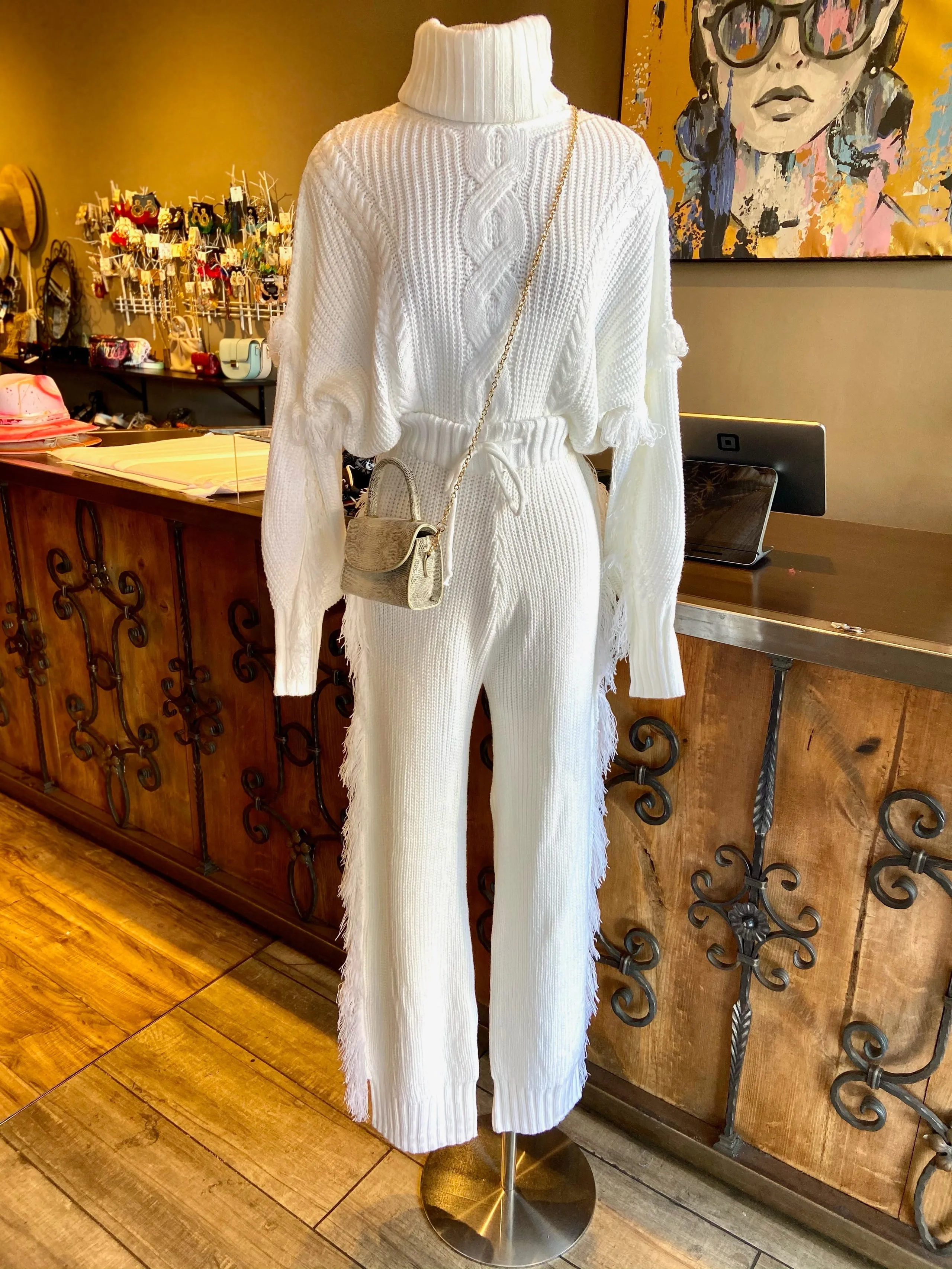 Fringe Turtle Neck Pants Set