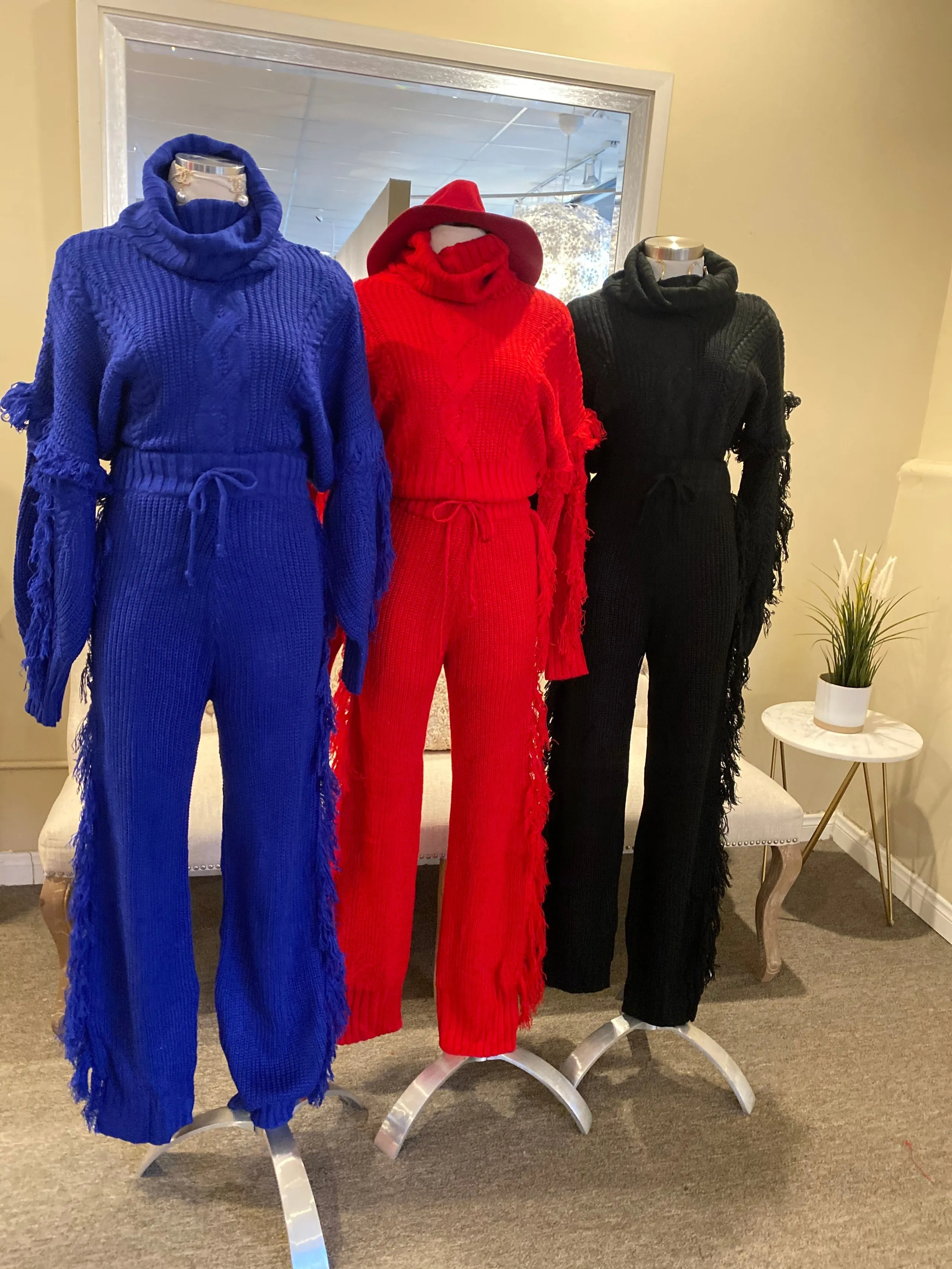 Fringe Turtle Neck Pants Set