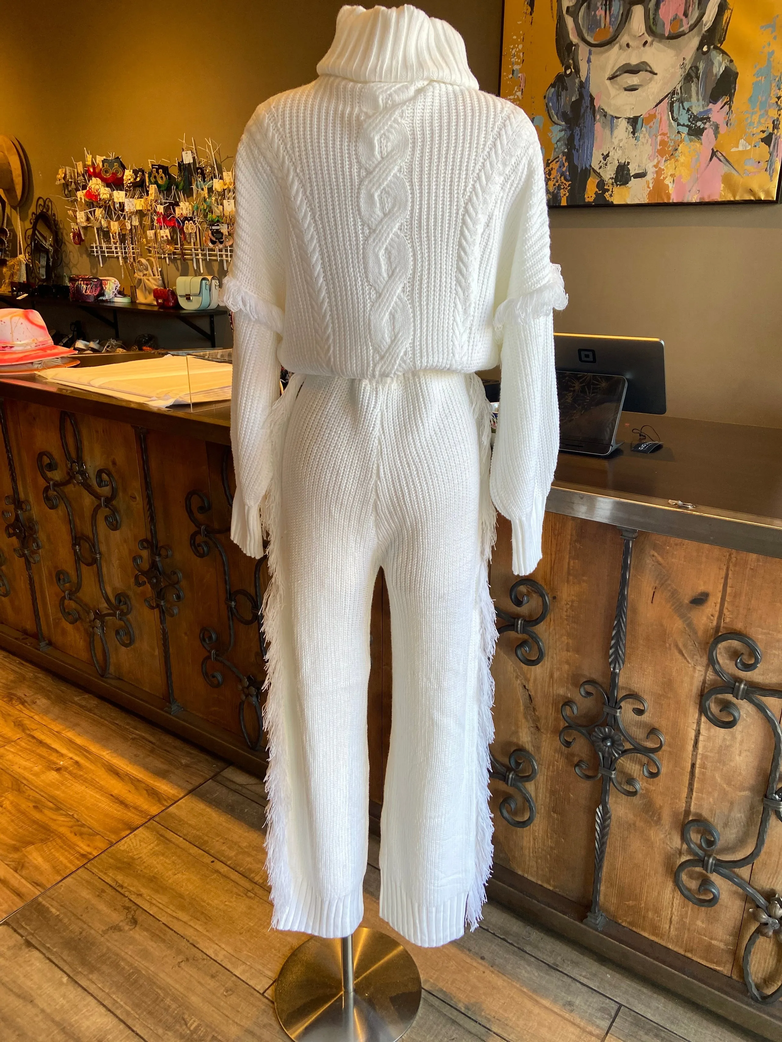 Fringe Turtle Neck Pants Set