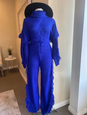 Fringe Turtle Neck Pants Set