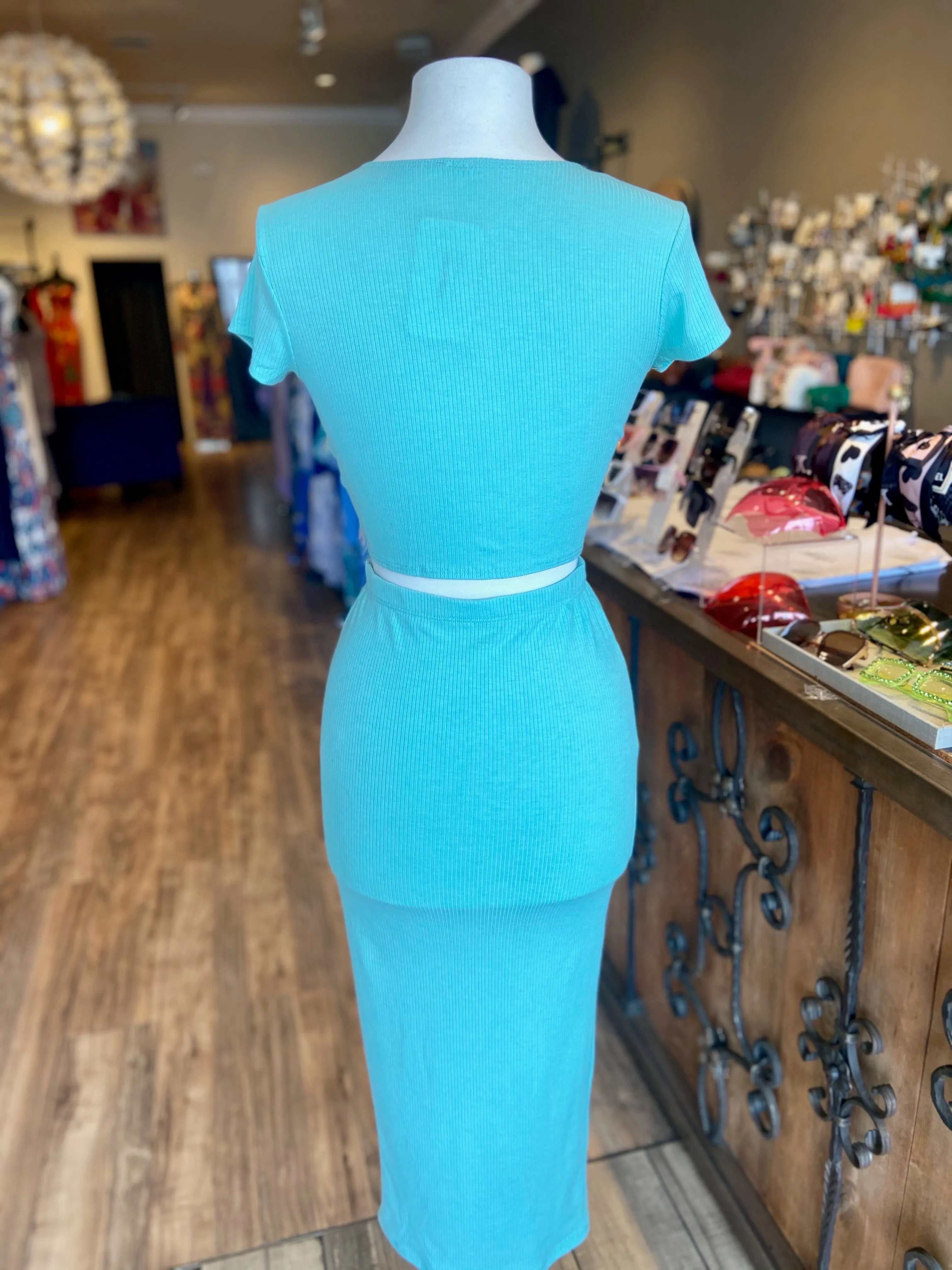Front Tye Short Sleeve Skirt Set