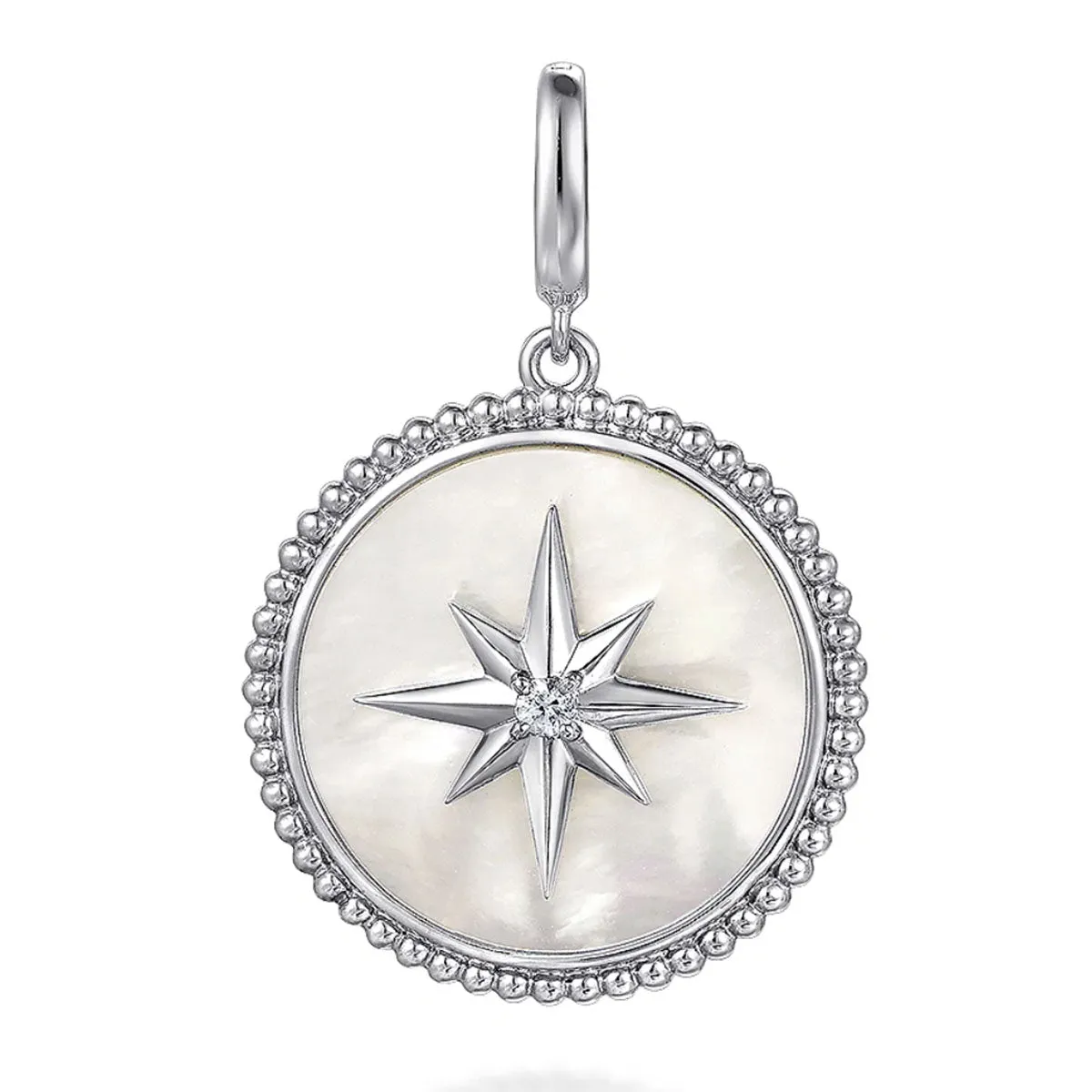 Gabriel & Co. Bujukan White Sapphire and Mother Of Pearl Round Starburst Medallion Pendant