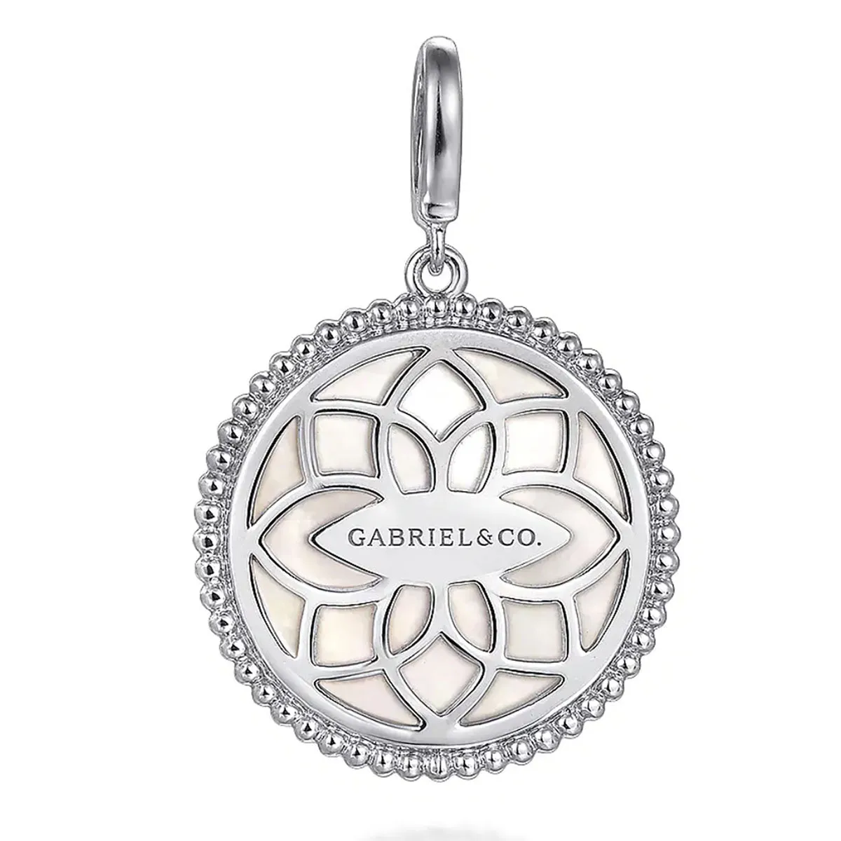 Gabriel & Co. Bujukan White Sapphire and Mother Of Pearl Round Starburst Medallion Pendant