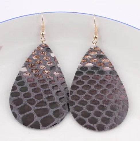 Grey Faux Animal Print Leather Earrings