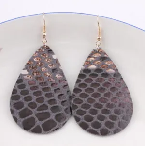 Grey Faux Animal Print Leather Earrings
