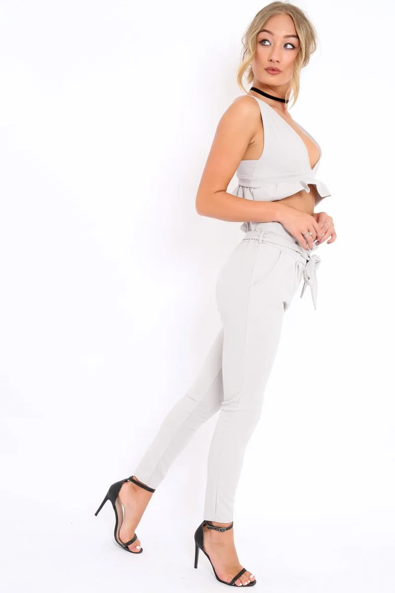 Grey Frill Hem Crop Top - Keya