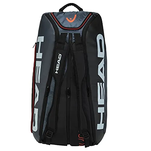 HEAD Tour Team 12R Monstercombi Professional Tournament Tennis Kit Bag (Compartments: Three | Capacity: 12 Racquets | Ventilated Shoe Compartment | Colour : Black/Grey |