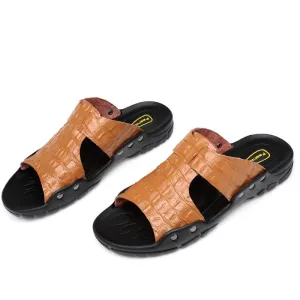 INSTOCK- Embossed crocodile pattern cowhide men's slippers.