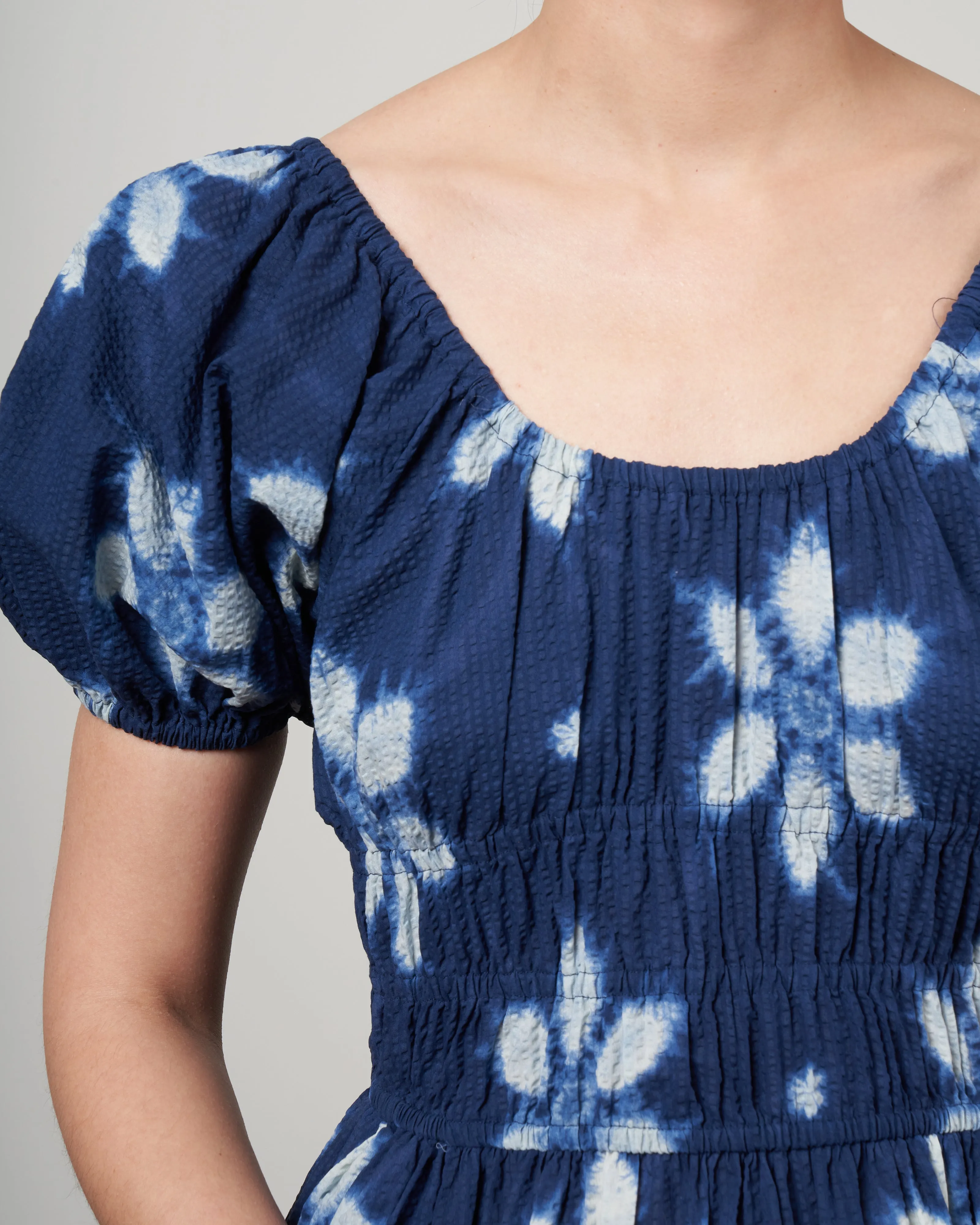 isla print puff sleeve dress - navy