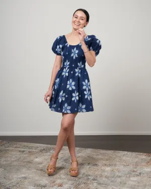 isla print puff sleeve dress - navy