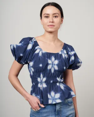 isla print puff sleeve top - navy