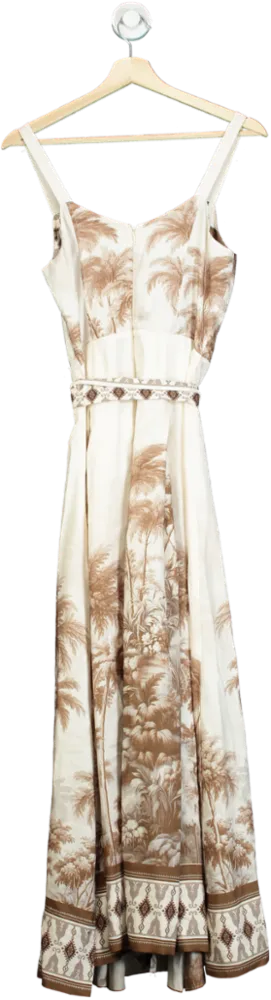 Karen Millen Neutral Scenic Placed Print Strappy Woven Midi Dress UK 6