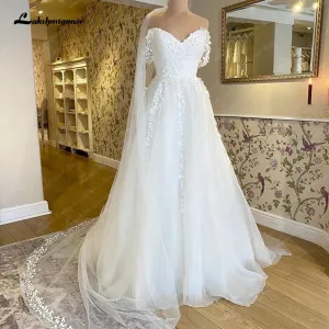 Lakshmigown Boat Neck Floral Lace Bohemian Wedding Dress 2023 Off the Shoulder Sexy Bridal A Line Beach Wedding Gowns