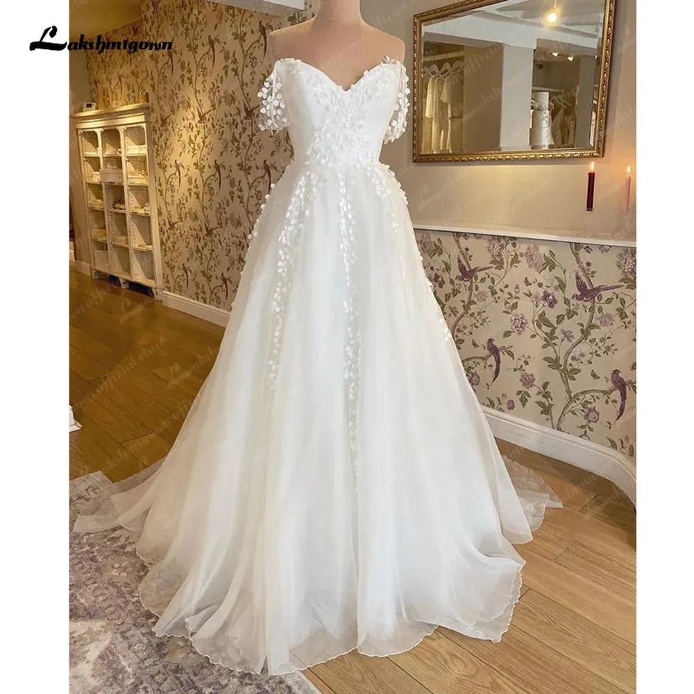 Lakshmigown Boat Neck Floral Lace Bohemian Wedding Dress 2023 Off the Shoulder Sexy Bridal A Line Beach Wedding Gowns