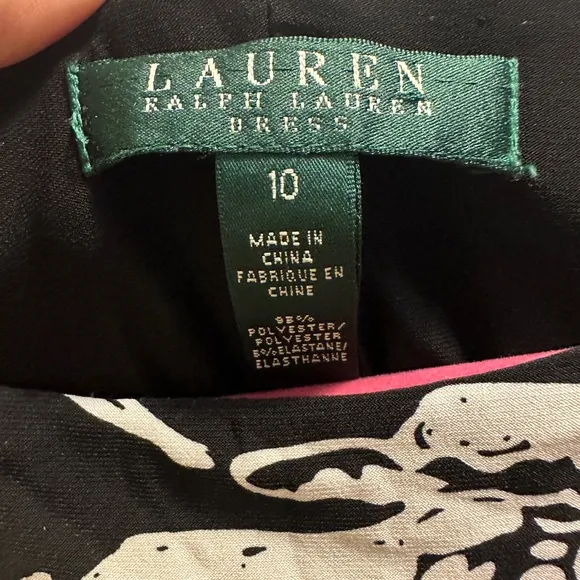 Lauren Ralph Lauren Sleeveless Dress SZ 10 Black/White Floral w/gathered side