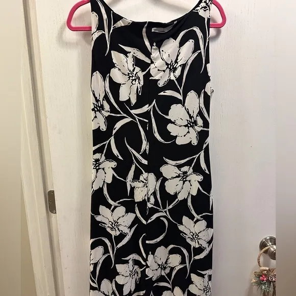 Lauren Ralph Lauren Sleeveless Dress SZ 10 Black/White Floral w/gathered side