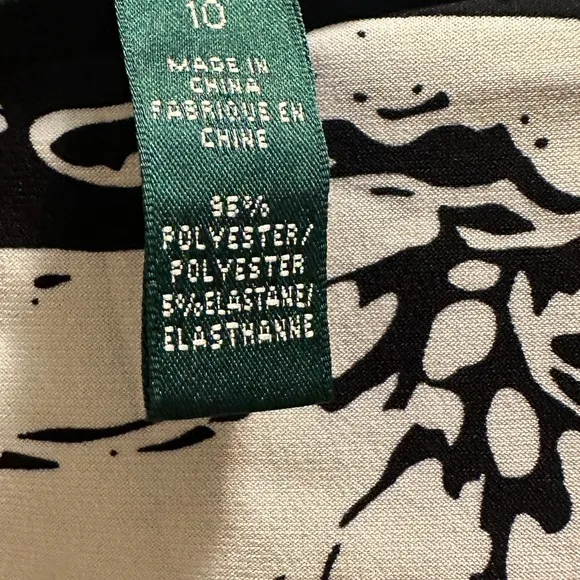 Lauren Ralph Lauren Sleeveless Dress SZ 10 Black/White Floral w/gathered side