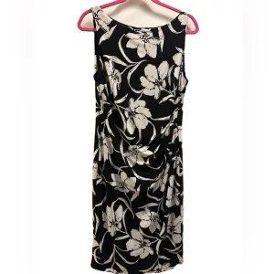 Lauren Ralph Lauren Sleeveless Dress SZ 10 Black/White Floral w/gathered side