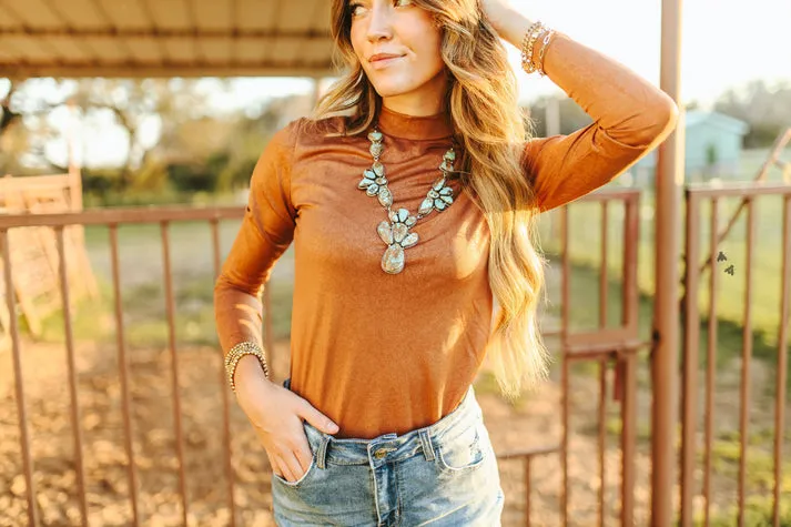 Leddy Long Sleeve Leather Top - Saddle
